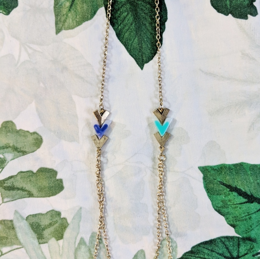Long Gold Double Chain Necklace w/ Arrows